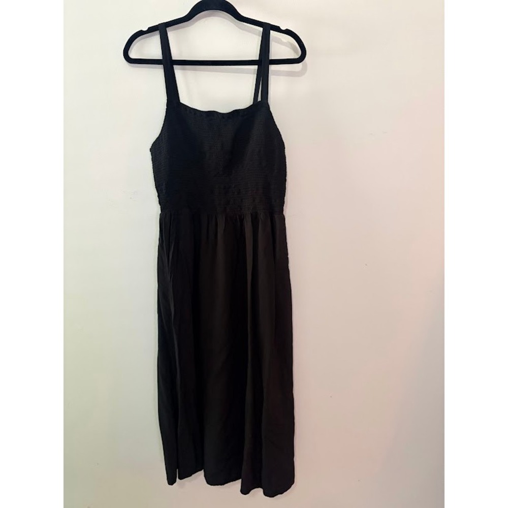 Old Navy Cami Dress Womens Large Tall Black Smocked Midi Adjustable Pockets
